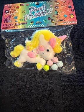 Pinch Family Unicorn Glittery Pom Pom Mochi Squishy sensory toy